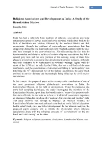 Religious Associations and Development in India: a Study of the Ramakrishna Mission Sumedha Dutta