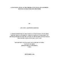 A Linguistic Study of the Themes, Functions and Aesthetic Devices of Selected Igbo Proverbs