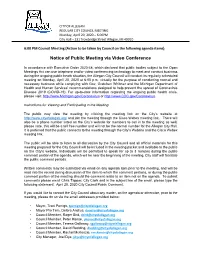 Notice of Public Meeting Via Video Conference
