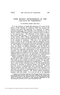 Some Recent Developments in the Calculus of Variations.*