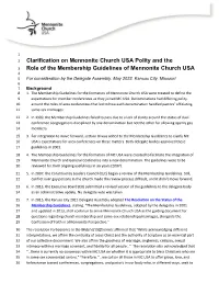 Clarification on Mennonite Church USA Polity and the Role of The