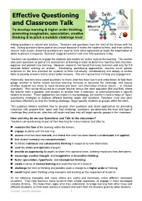 Effective Questioning and Classroom Talk