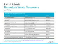 List of Hazardous Waste Generators