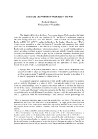 Locke and the Problem of Weakness of the Will Richard Glauser