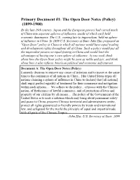 Primary Document #1: the Open Door Notes (Policy) (1899-1900)
