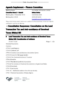 Consultation on the Land Transaction Tax and Anti-Avoidance of Devolved Taxes (Wales) Bill