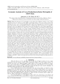 Economic Analysis of Cocoa Production in Ilesha Metropolis of OSUN State