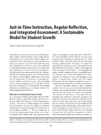 Just-In-Time Instruction, Regular Reflection, and Integrated Assessment: a Sustainable Model for Student Growth