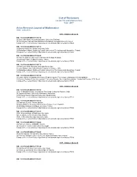 List of Reviewers (As Per the Published Articles) Year: 2017