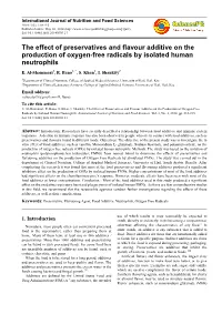 The Effect of Preservatives and Flavour Additive on the Production of Oxygen-Free Radicals by Isolated Human Neutrophils