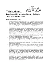 Think, Think... Freedom of Expression Weekly Bulletin (Issue 20/20, 15 May 2020)