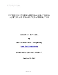 Petroleum Hydrocarbon Gases Category Analysis and Hazard Characterization