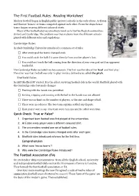 Reading Worksheet: the First Football Rules