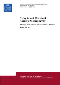 Relay Attack Resistant Passive Keyless Entry Securing PKE Systems with Immobility Detection