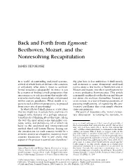 Back and Forth from Egmont: Beethoven, Mozart, and the Nonresolving Recapitulation