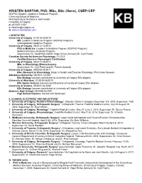 KRISTEN BARTON, Phd, Msc, Bsc (Hons), CSEP-CEP