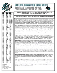 San Jose Barracuda Game Notes