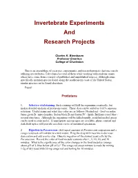 Invertebrate Experiments and Research Projects