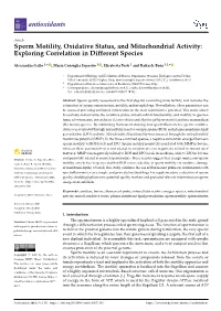 Sperm Motility, Oxidative Status, and Mitochondrial Activity: Exploring Correlation in Different Species