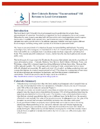 “Unconventional” Oil Revenue to Local Governments Introduction Colorado Summary