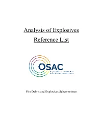 Analysis of Explosives Reference List