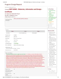 CERT-MIND: Materials, Informatics and Design - Certificate Program Change Request