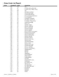 Class Code List Report