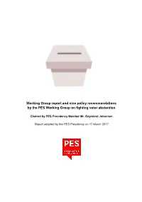 Working Group Report and Nine Policy Recommendations by the PES Working Group on Fighting Voter Abstention