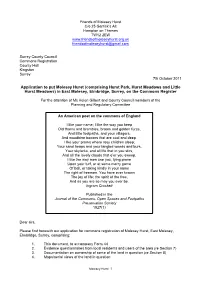 Comprising Hurst Park, Hurst Meadows and Little Hurst Meadows) in East Molesey, Elmbridge, Surrey, on the Commons Register