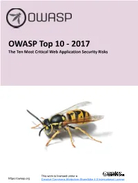 OWASP Top 10 - 2017 the Ten Most Critical Web Application Security Risks