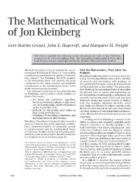 The Mathematical Work of Jon Kleinberg