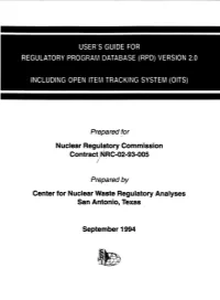 "User's Guide for Regulatory Program Database (RPD) Version 2.0