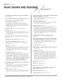 WHAT DEANS ARE READING for Pleasure