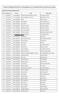 Details of Degree/Certificates to Be Awarded in 11Th Convocation to Be Held on 14.03.2020