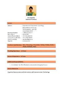 Dr.S.Amutha Assistant Professor Contact Address : Department Of