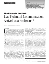 Has Technical Communication Arrived As a Profession?