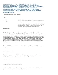 Memorandum of Understanding Advancecon Holdings Berhad