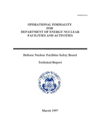 Operational Formality for Department of Energy Nuclear Facilities and Activities