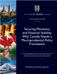 Why Canada Needs a Macroprudential Policy Framework