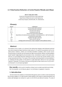 3.1 Polarization Behavior of Active Passive Metals and Alloys Glossary