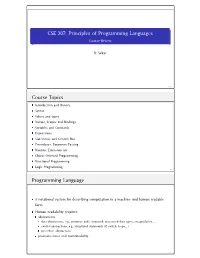 Principles of Programming Languages Course Review