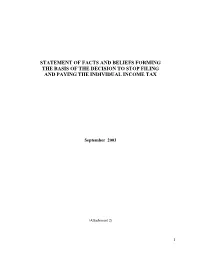 Statement of Facts and Beliefs Forming the Basis of the Decision to Stop Filing and Paying the Individual Income Tax