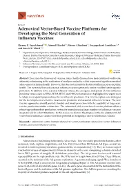 Adenoviral Vector-Based Vaccine Platforms for Developing the Next Generation of Inﬂuenza Vaccines