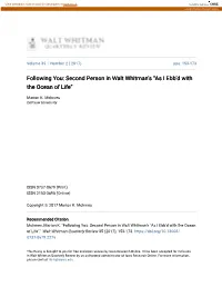 Second Person in Walt Whitmanâ•Žs Â•Œas I Ebbâ•Žd with the Ocean Of