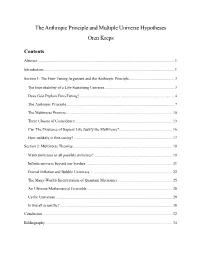 The Anthropic Principle and Multiple Universe Hypotheses Oren Kreps