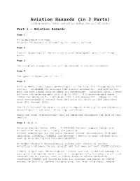Aviation Hazards (In 3 Parts) Talking Points, Notes and Extras (Extensive List of Links)