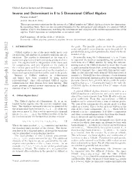 Inverse and Determinant in 0 to 5 Dimensional Clifford Algebra
