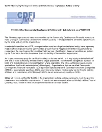Certified Community Development Entities (With Subsidiaries) - Alphabetical by State and City