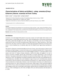 Characterization of Salvia Verticillata L. Subsp. Amasiaca (Freyn & Bornm.)