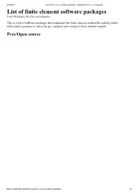 List of Finite Element Software Packages ­ Wikipedia, the Free Encyclopedia List of Finite Element Software Packages from Wikipedia, the Free Encyclopedia
